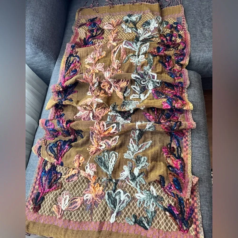 Floral Embroidered Women's Cotton Blend, Texture Embroidered Scarf/Wrap.